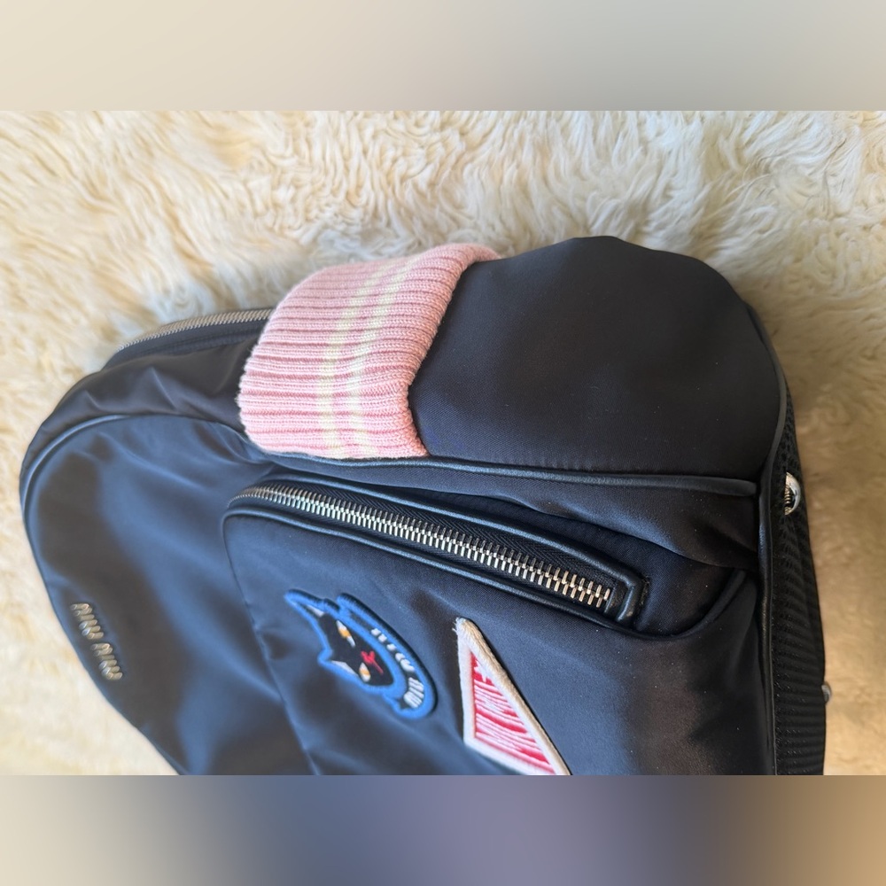 Miu Miu Black Nylon/Knit Cat Applique Backpack - Picture 3 of 9